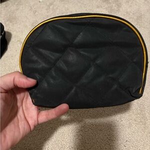 Black Quilted Pouch with Yellow Trim